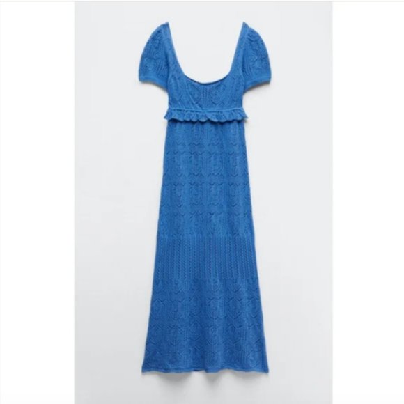 BLOGGER'S FAVE! Zara Long Crochet Dress Blue NWT - Picture 9 of 10